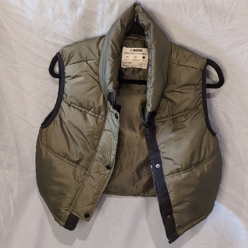 Ci Sono Olive Green Sleeveless Puffer Vest